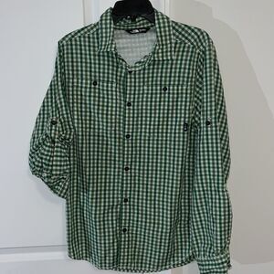 The North Face Green Gingham Check Plaid Nylon Blend Safari Camping Trail Shirt